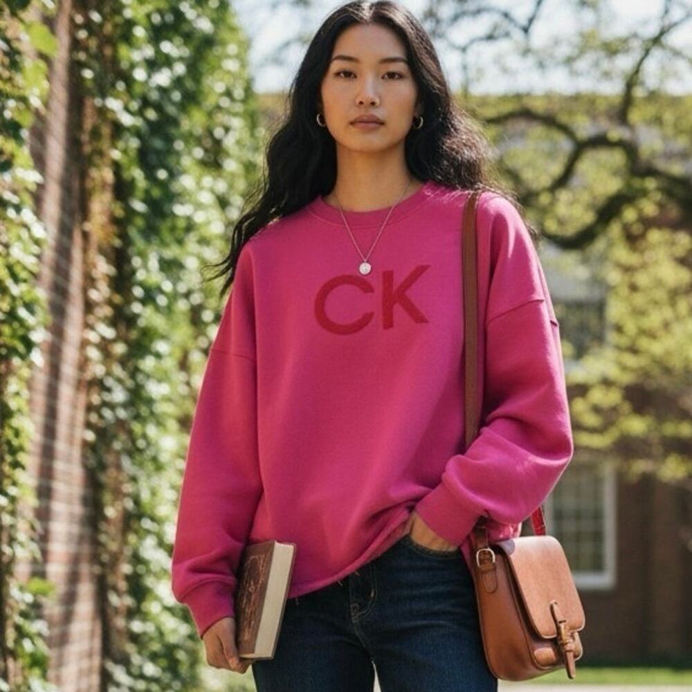 Calvin Klein Sweatshirt y2k Loungewear Sz 2X Pink Crewneck Logo